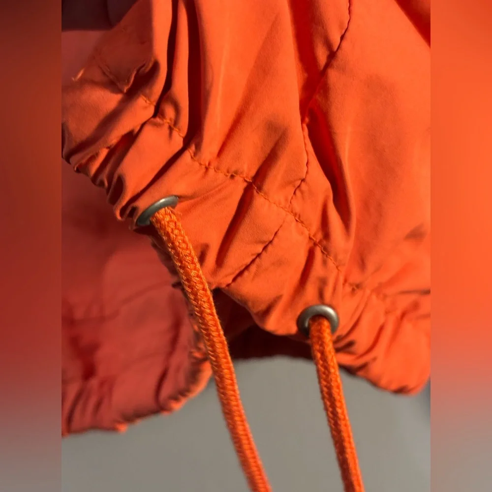 Chico's Anorak Jacket 3/4 Zip Orange Hidden Hood Medium Travel Packable Wind